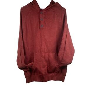 Flag & Anthem Knit Hoodie Pullover Button Front Sweater Casuals Maroon Size M